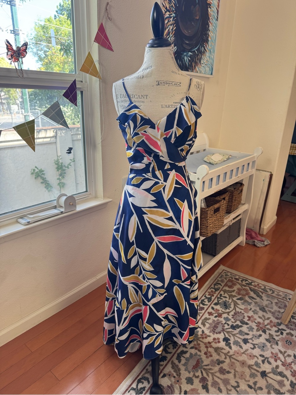Hutch Navy Floral Wrap Midi Dress with Spaghetti Straps